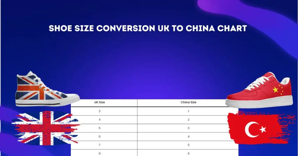 Shoe Size Conversion UK to China chart