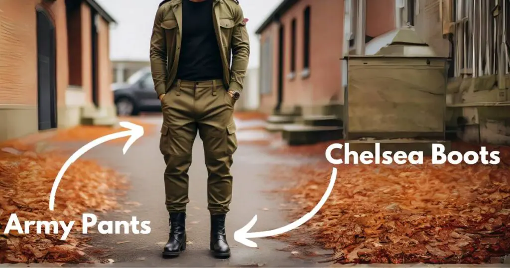 Army Pant style with Chelsea Boots