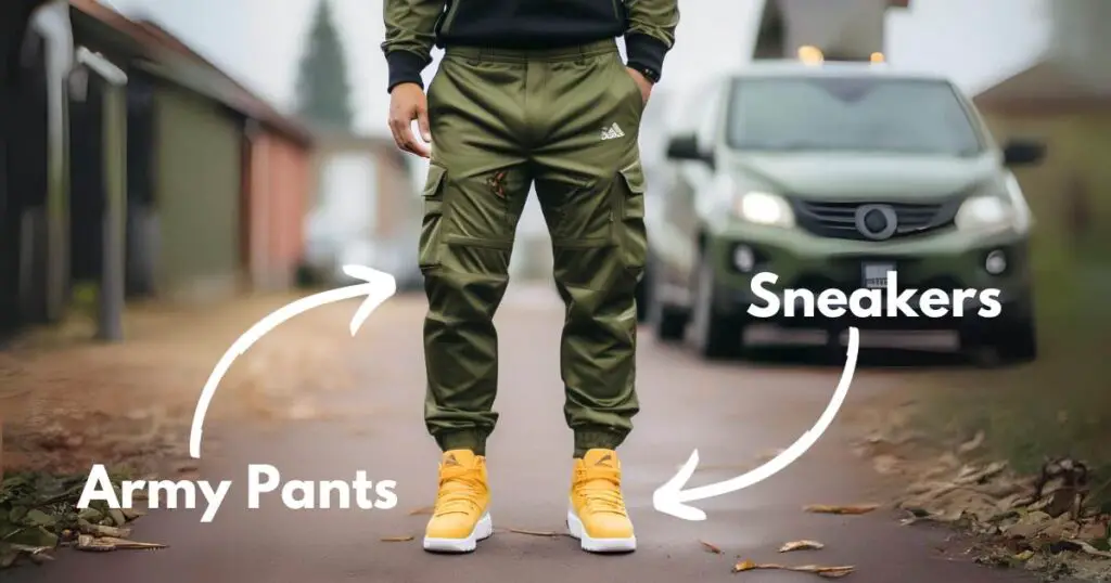 Army Pants with Sneakers shoe