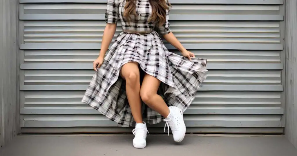 Plaid Dress with white sneakers