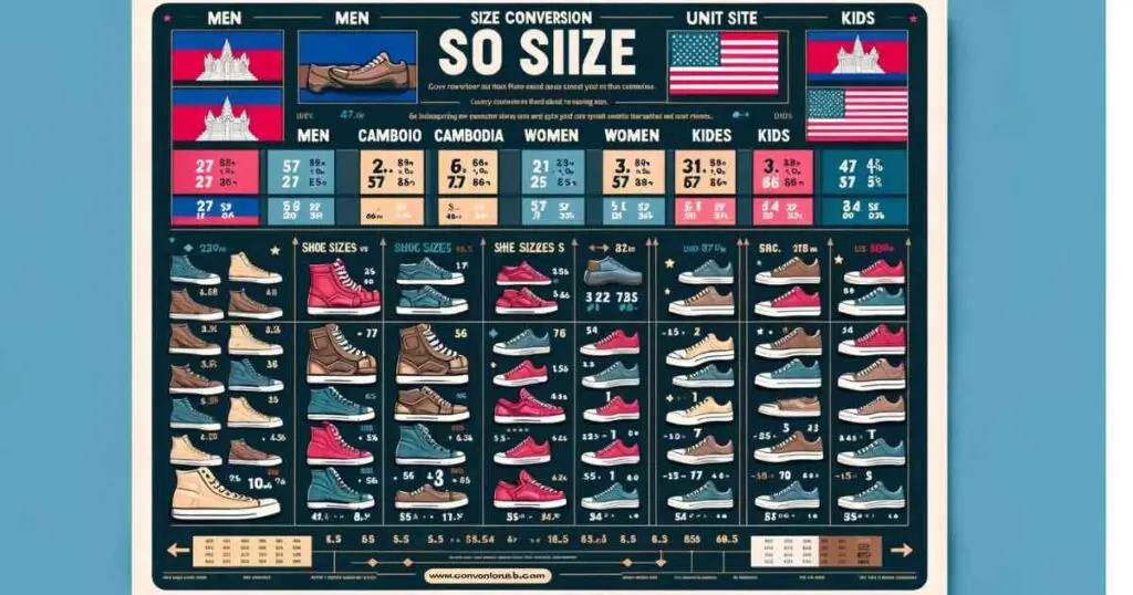 Shoe Size Conversion Cambodia to US for men,women and kid