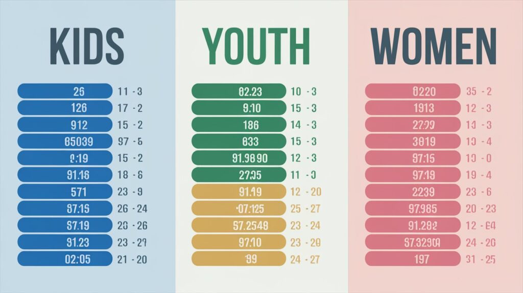 Kids & Youth to Women Shoe Size Conversion Chart