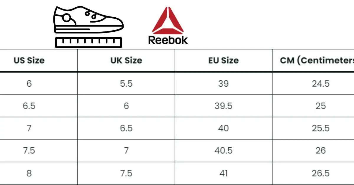 Reebok Shoe Size Chart
