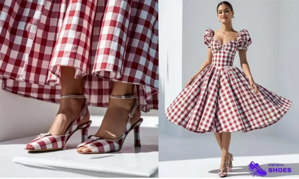 Edgy Shoe Wear With Gingham Dress