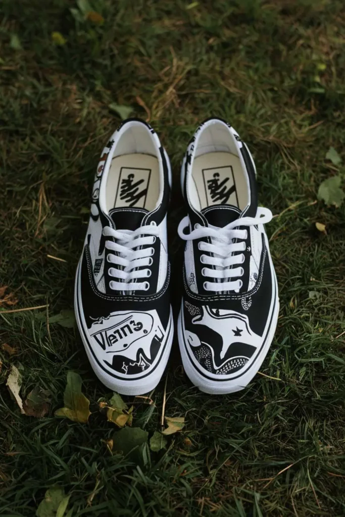 _Vans Shoe Black and white Painting Ideas