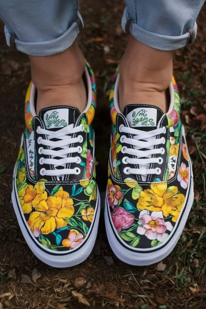 shoe painting ideas vans flowers