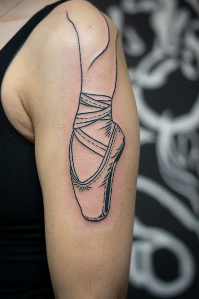 Fine Line Pointe Shoes Tattoo