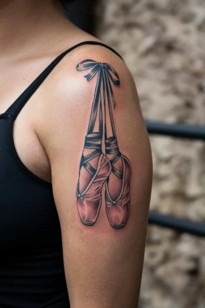 Hanging Pointe Shoes Tattoo (2)