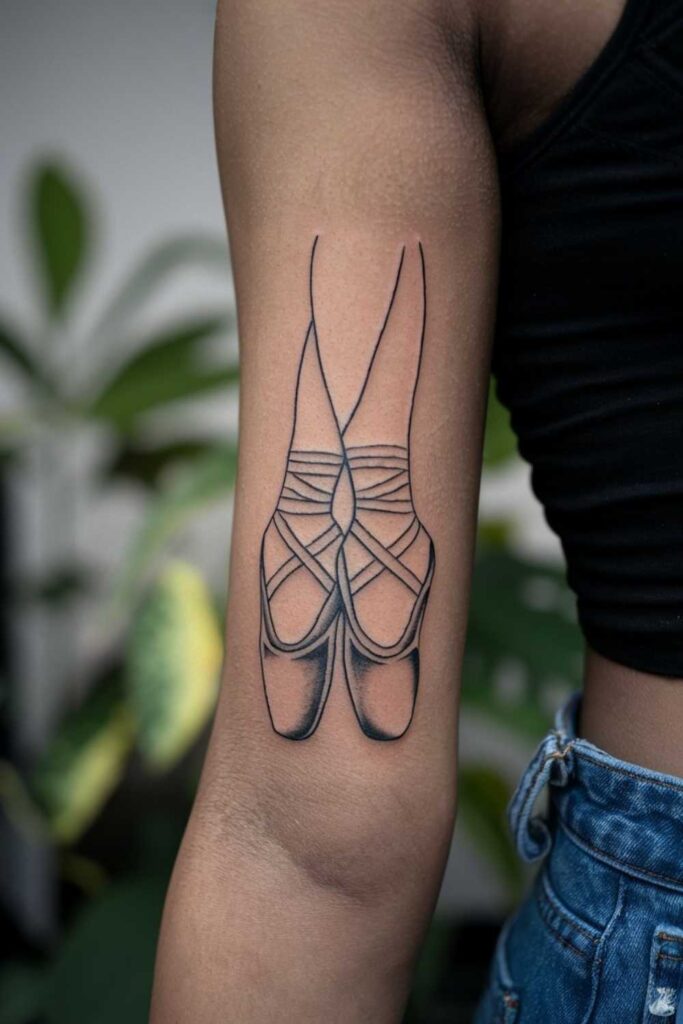 Minimalist Pointe Shoes Tattoo 