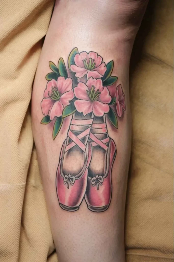 Pointe Shoes with Flowers Tattoo