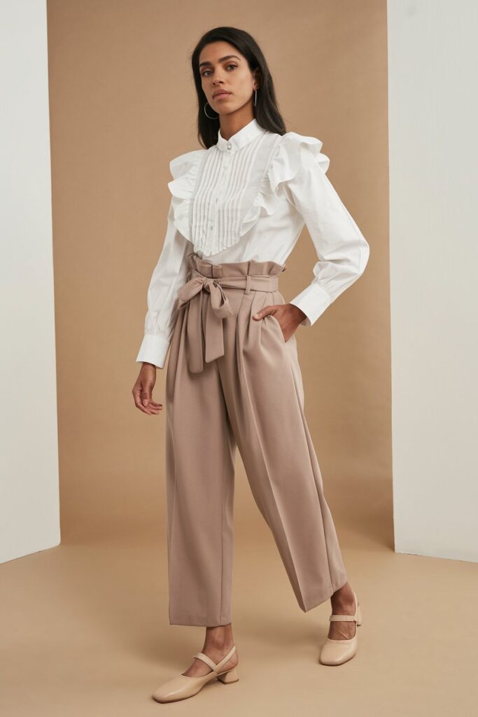  Ruffled Blouse + Paperbag-Waist Pants + Mary Janes