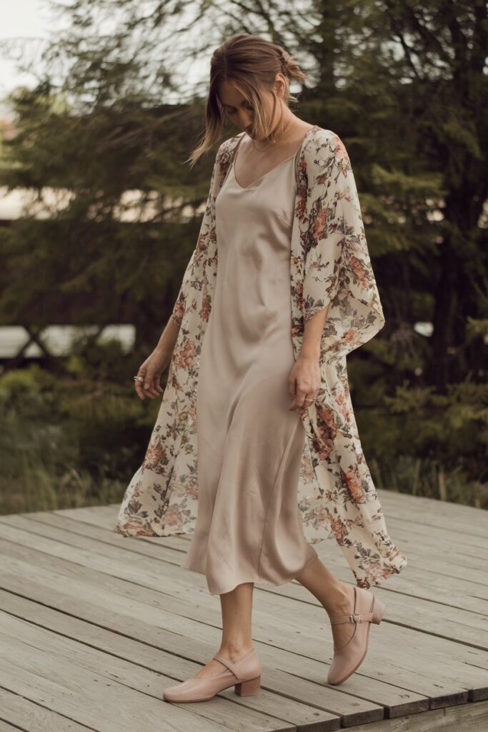 Kimono Jacket + Slip Dress + Minimalist Mary Janes