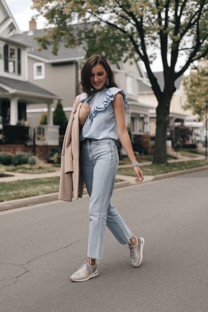 Ruffle Top & Straight-Leg Jeans