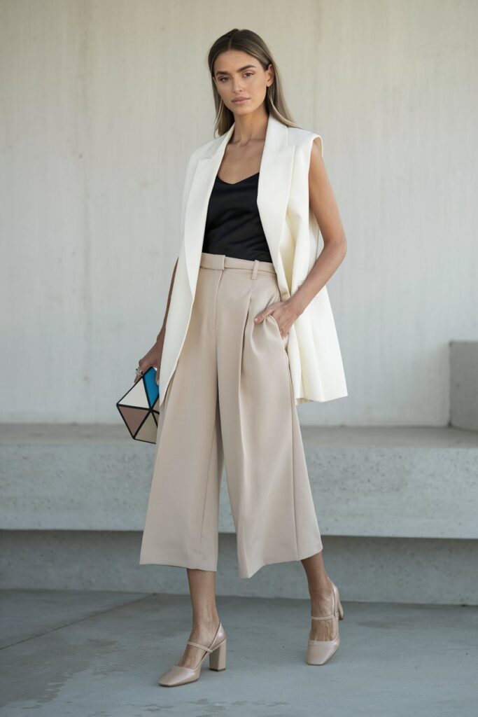  Sleeveless Blazer + Culottes + Mary Janes