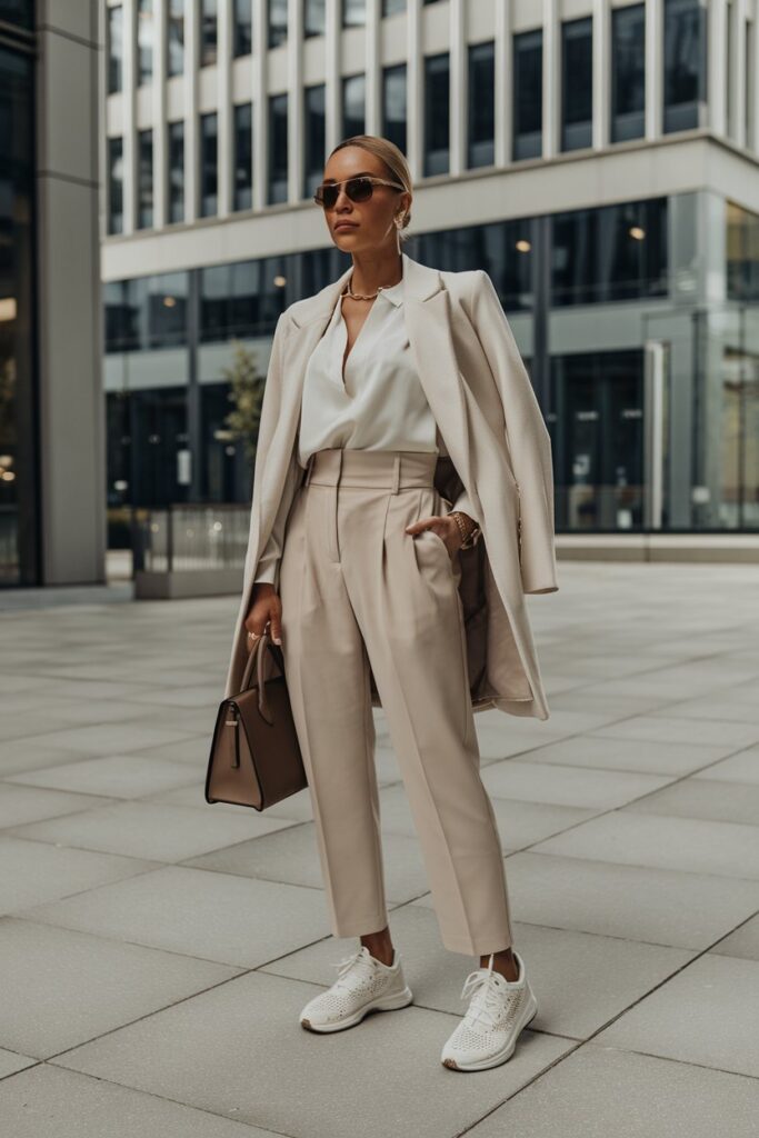 Tailored Trousers & Crisp White Sneakers