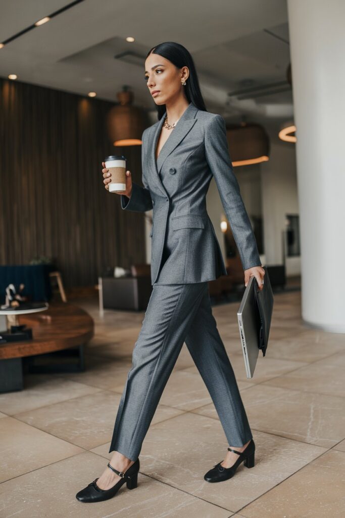 Tailored Suit + Heeled Mary Janes