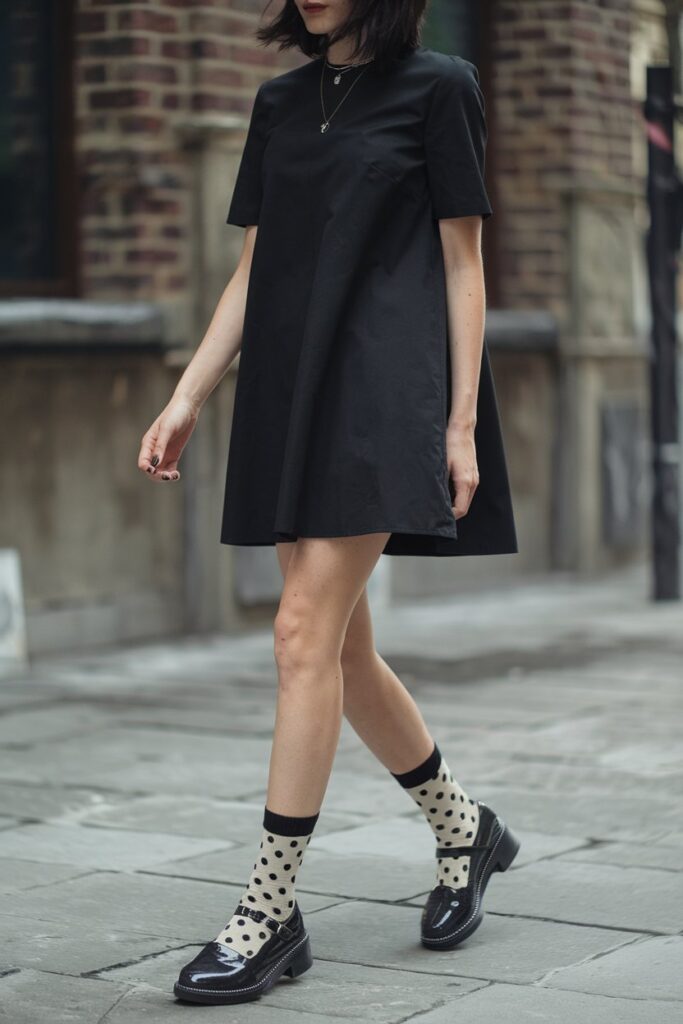 Black Dress + Statement Socks + Mary Janes