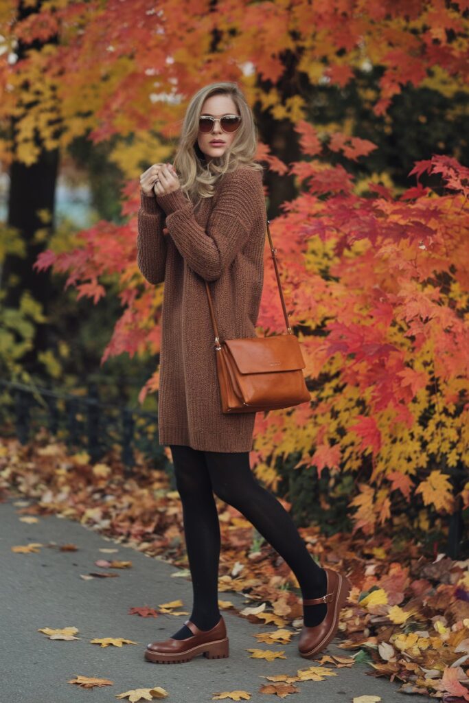 Knit Sweater Dress + Chunky Mary Janes + Tights