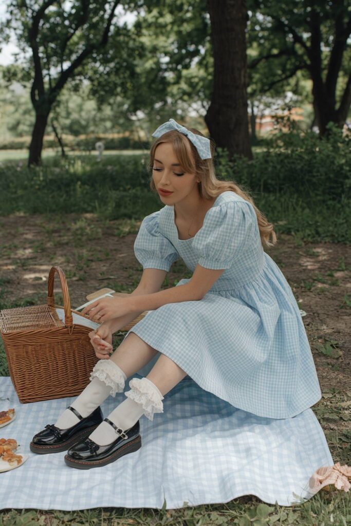 Gingham Dress + Frilly Socks + Mary Janes