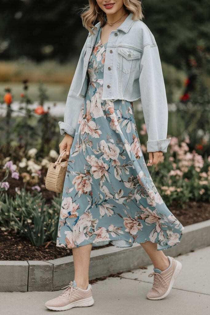 Floral Midi Dress & Denim Jacket