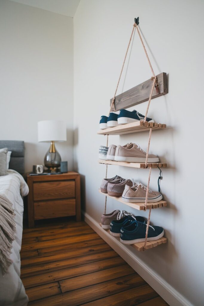 Wooden Plank and Rope Rack