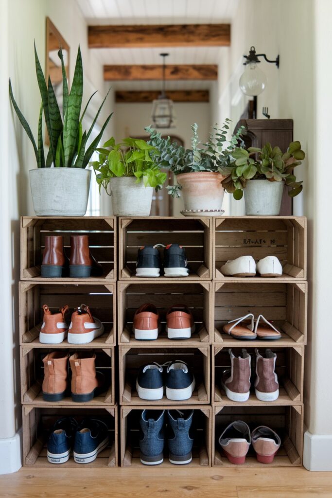 Wooden Crate Shoe Rack