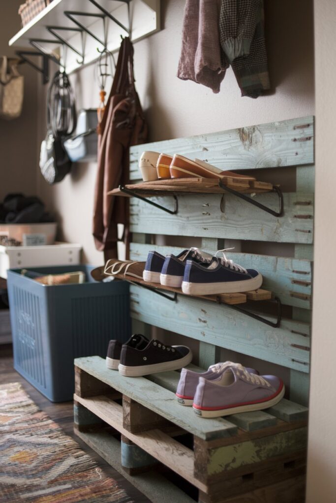 Pallet Shoe Rack with Hooks