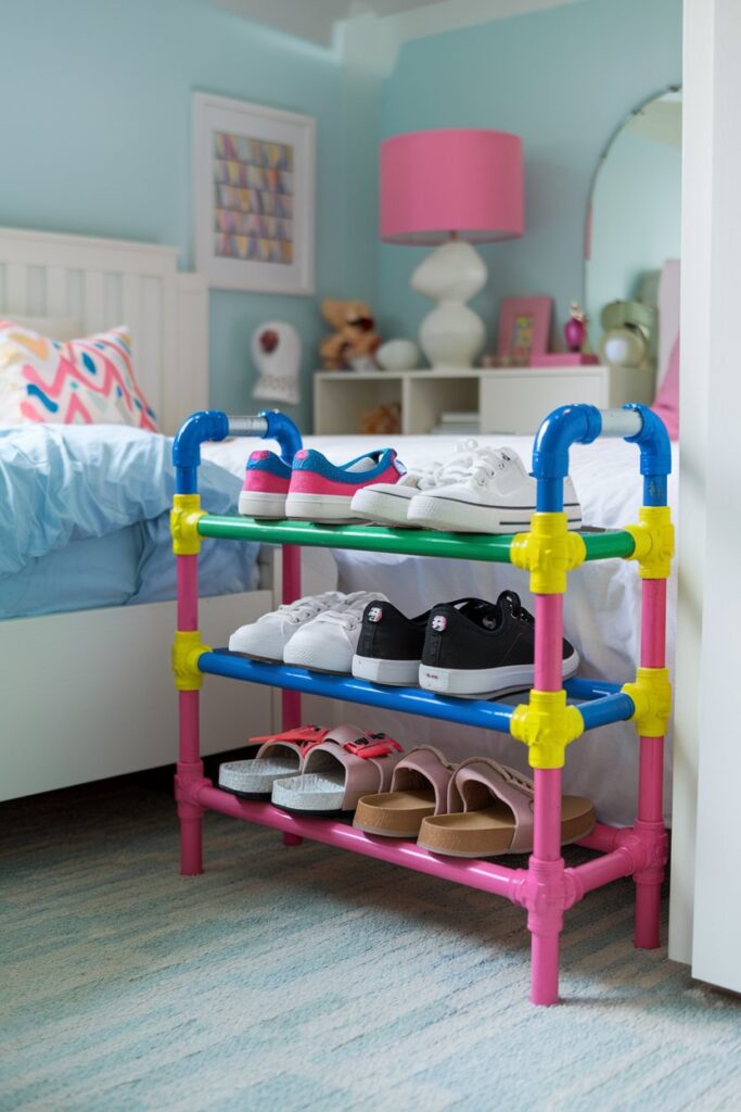 Colorful PVC Pipe Shoe Rack