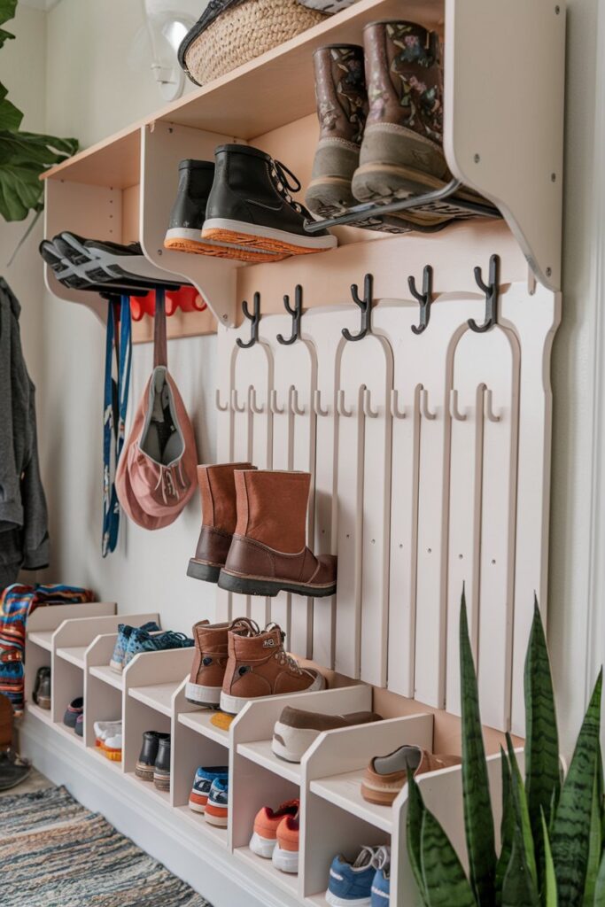 Shoe Rack with Hooks for Boots