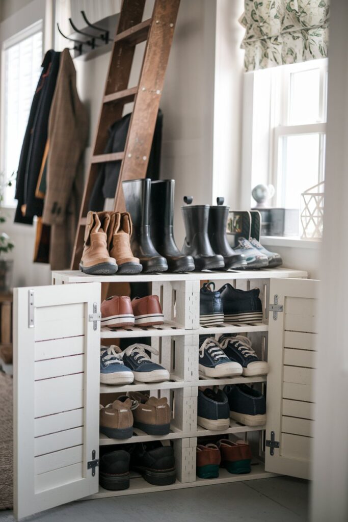 Pallet Shoe Rack with Sliding Door