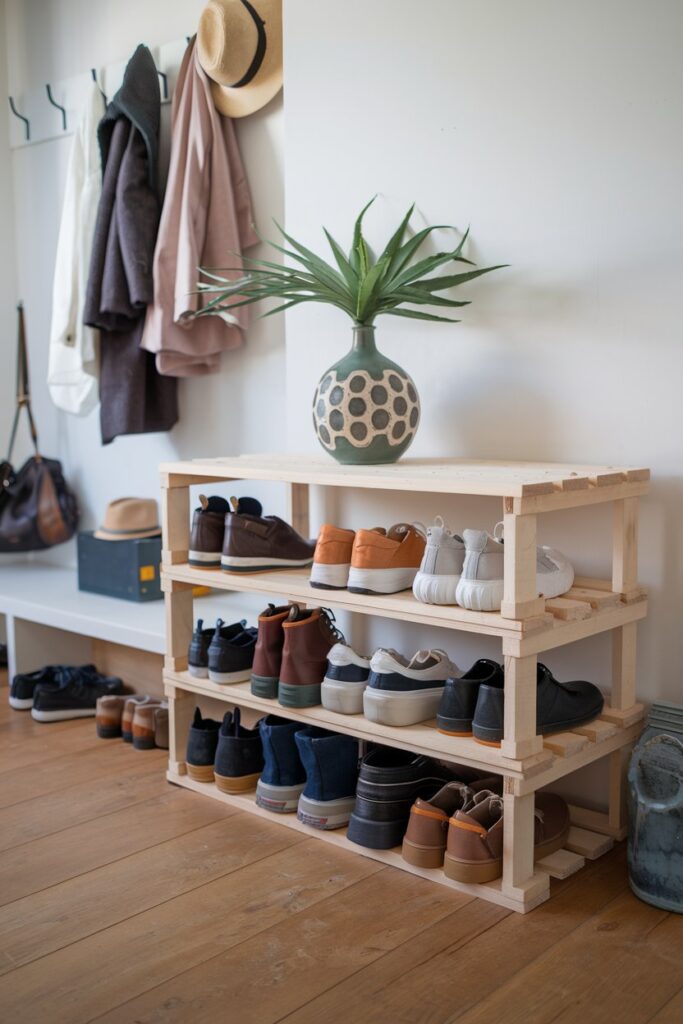 Tiered Pallet Shoe Organizer