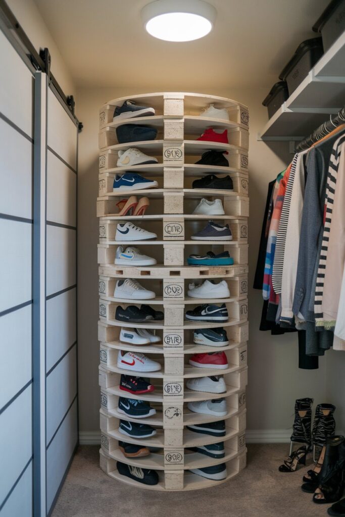 Vertical Rotating Pallet Shoe Rack