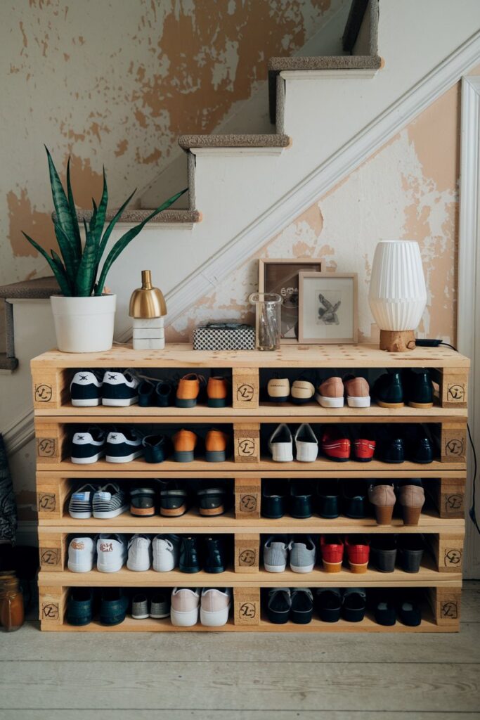 Under-Stair Pallet Shoe Rack