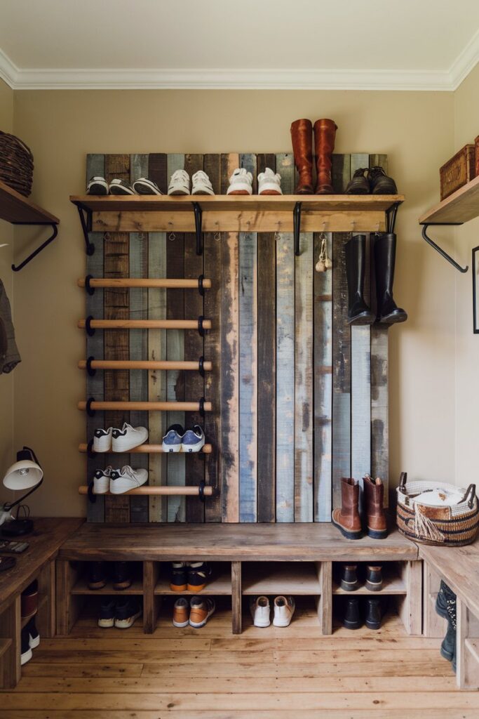 Hanging Shoe Organizer with Wooden Panels