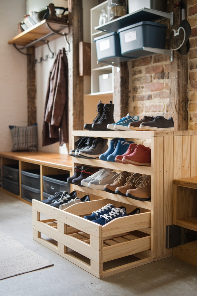 Shoe Rack with Sliding Pallet Drawers