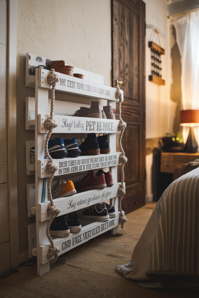 Pallet Shoe Rack with Decorative Accents