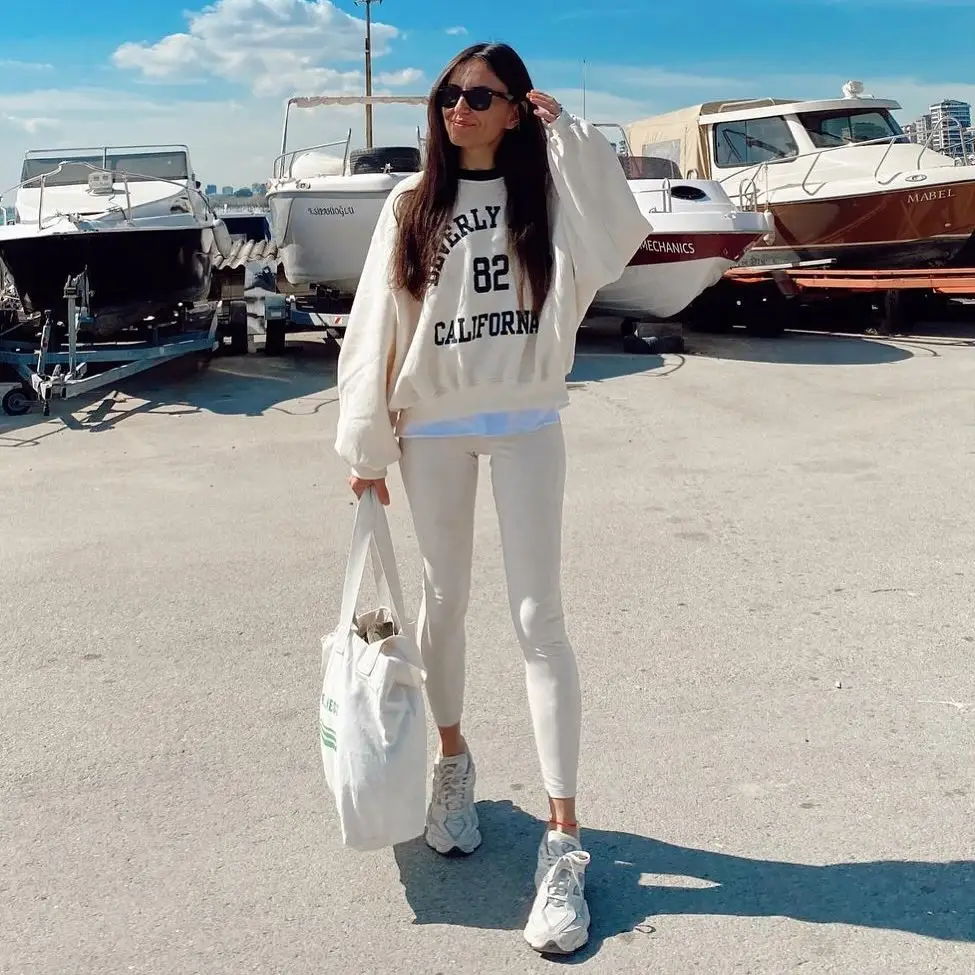 White Leggings and Oversized Sweatshirt
