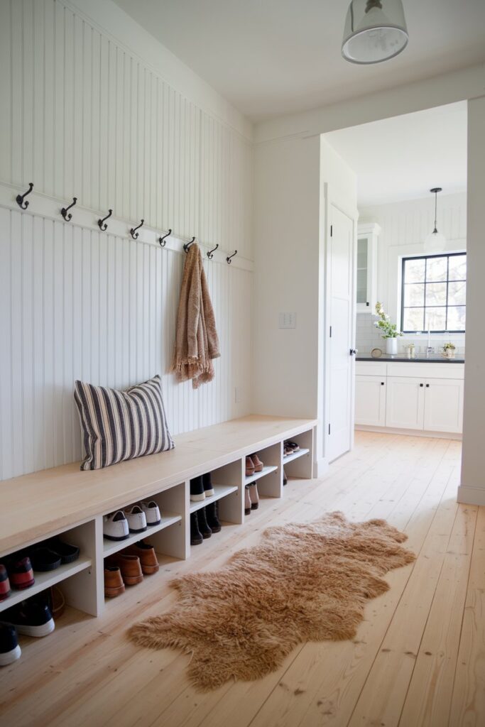 Scandinavian-Style Bench with Built-In Shoe Slats