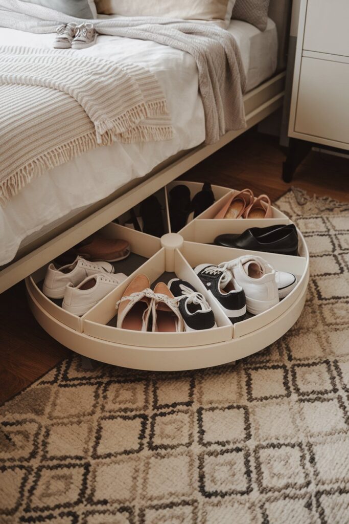 Lazy Susan-Style Under-Bed Shoe Carousel