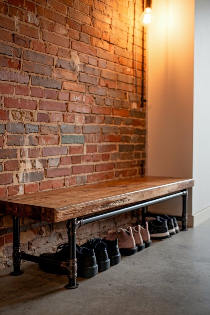 Industrial Pipe Bench Shoe Rack