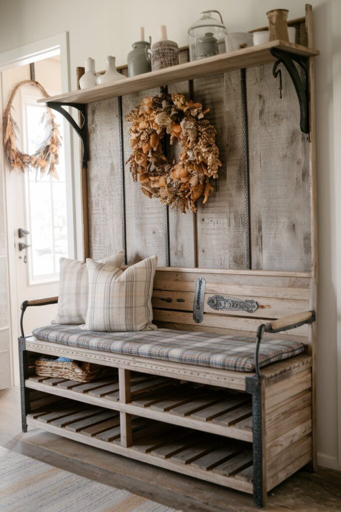 Farmhouse Rustic Bench Shoe Rack