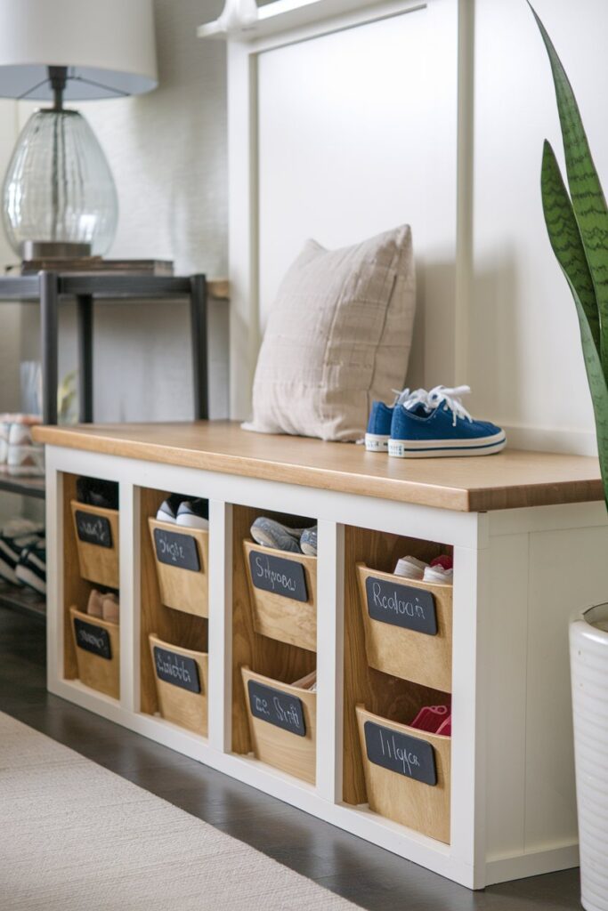 Two-Tier Bench with Individual Shoe Compartments