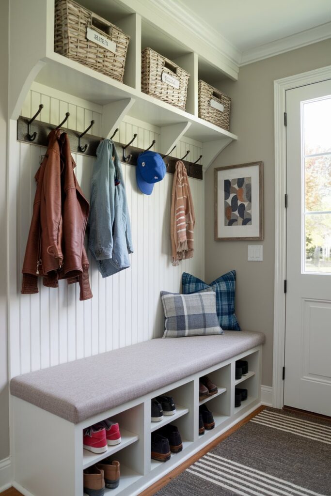 Bench Shoe Rack with Coat Rack and Shelves