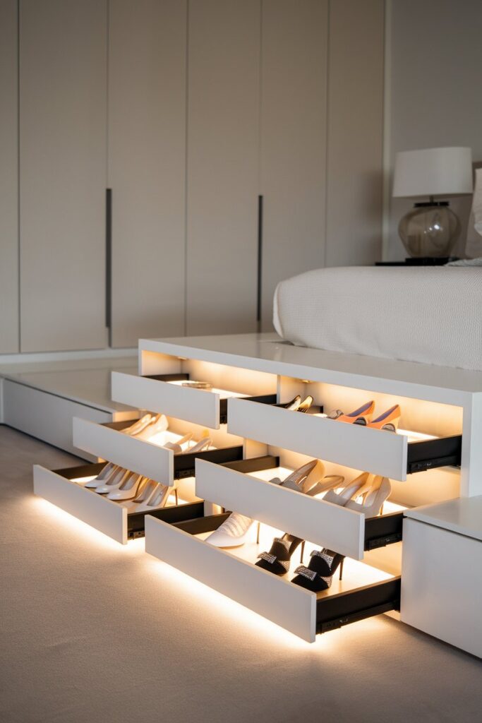  LED Floor-Fitted Shoe Drawers