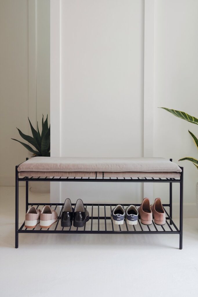 Modern Metal Frame Bench Shoe Rack