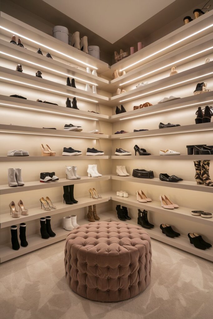 Built-In Walk-In Closet Shoe Wall