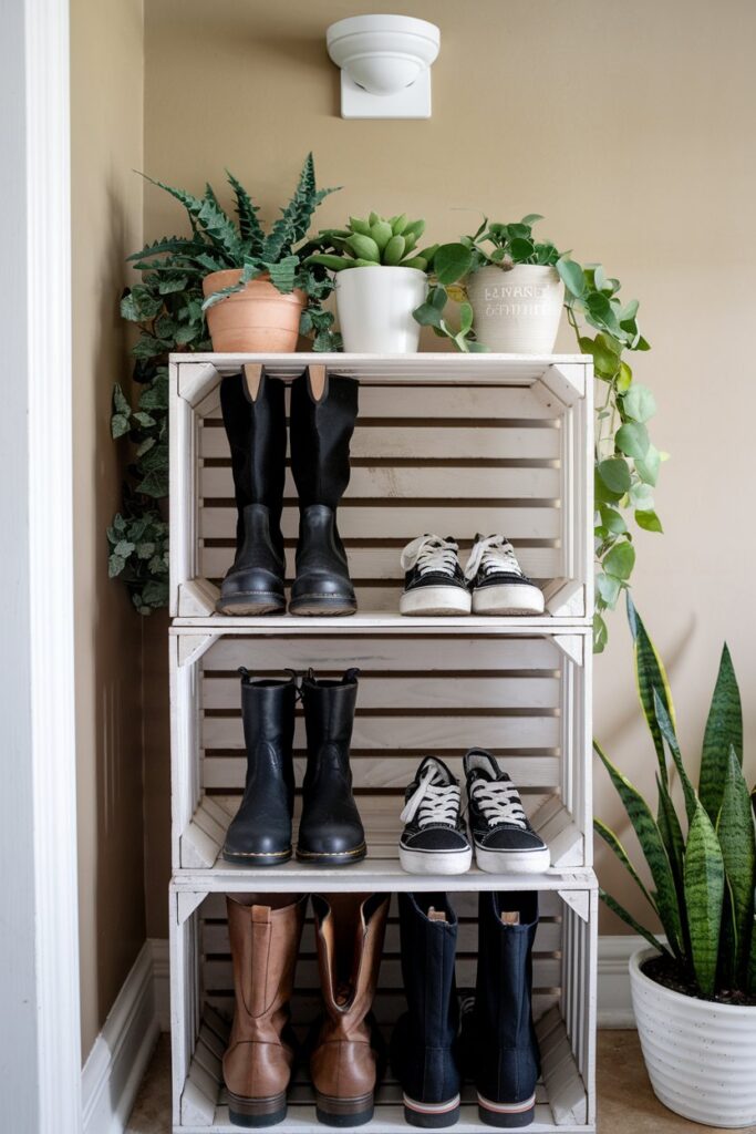 Wooden Crate Shoe Rack