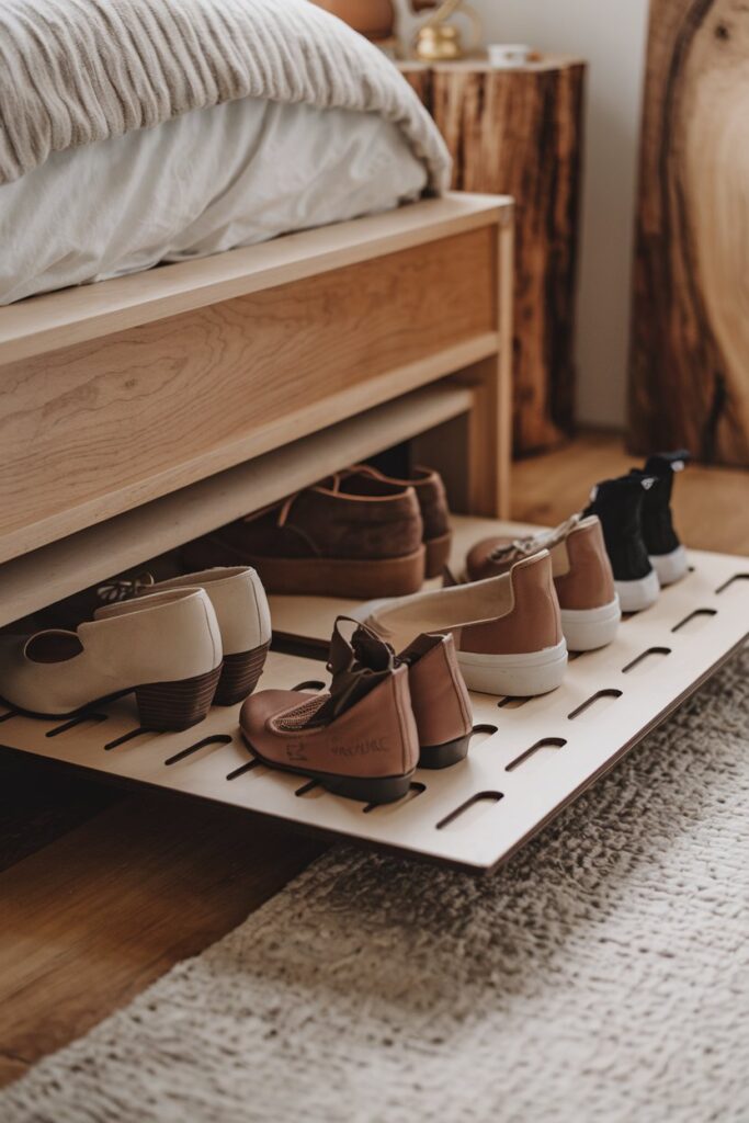 Slide-Out Wooden Platform with Shoe Slots