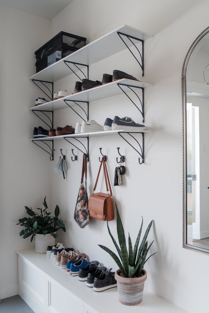 Floating Shoe Shelves with Hooks