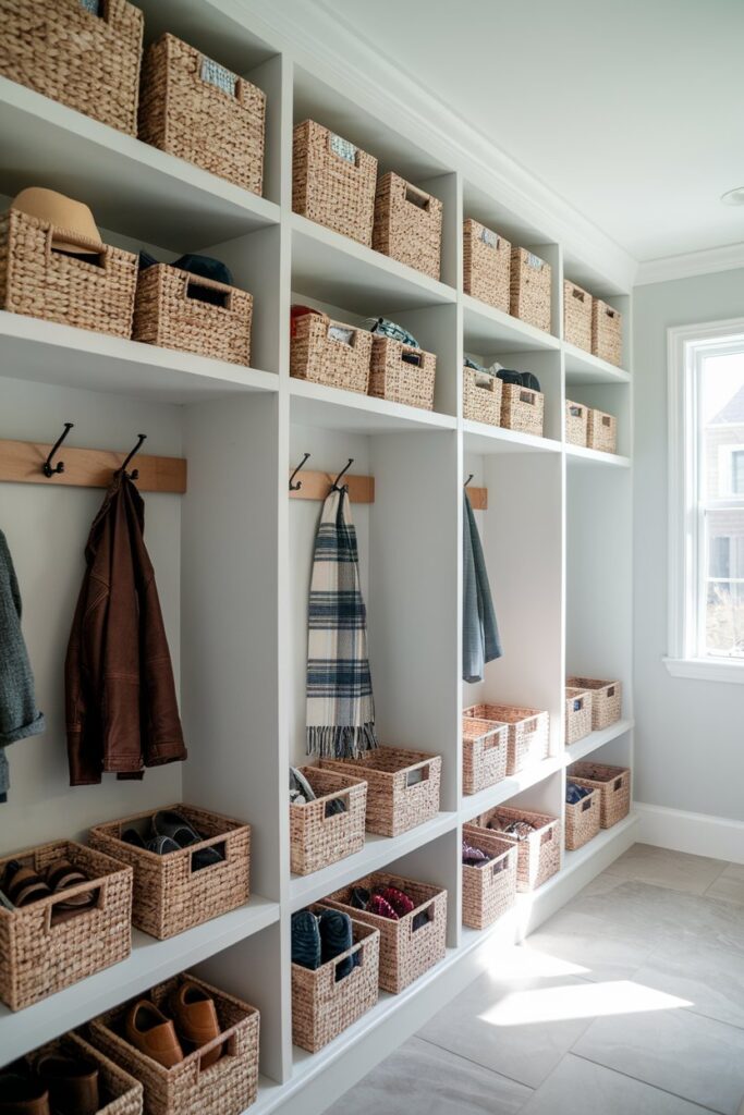 Woven Baskets in Open Shelving Units